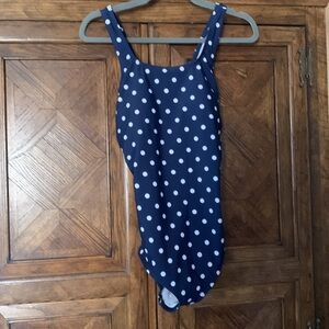 NWT lands end 1 pc swimsuit. Blue and white polka dots. Excellent condition